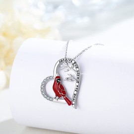 TUGHRA Cardinal Necklaces S925 Sterling Silver Red Bird Heart Pendant Necklace Cardinal Jewelry Memorial Gifts for Women