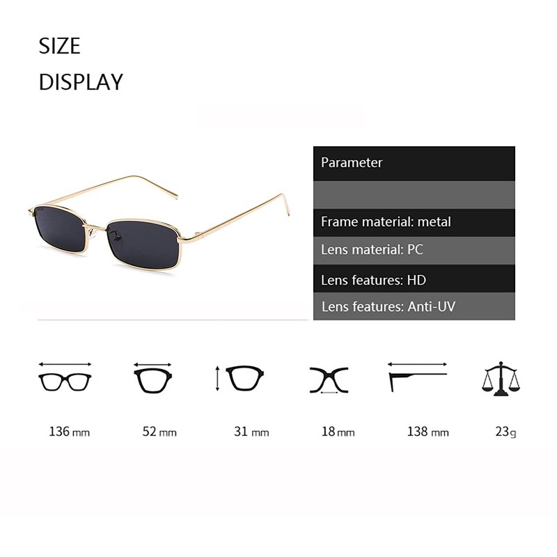 Bmeigo Women's Sunglasses Vintage Retro Rectangular Metal Frame Glasses Unisex