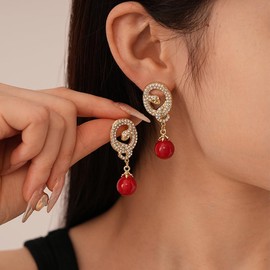 2025 Chinese New Year Snake Earrings For Women, Glitter Cubic Zirconia Pearl Dangle Expectation A Sense Of Ritual Party Gift Jewelry (Gold-Coiled)