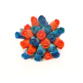 The Original 24 Realistic Wooden Roses - Blue and Orange