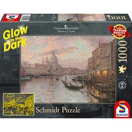 Schmidt Spiele Jigsaw Puzzle 59499 Glow in the Dark Jigsaw Puzzle 1000 Pieces – Streets of Venice by Thomas Kinkade, Multi-Color