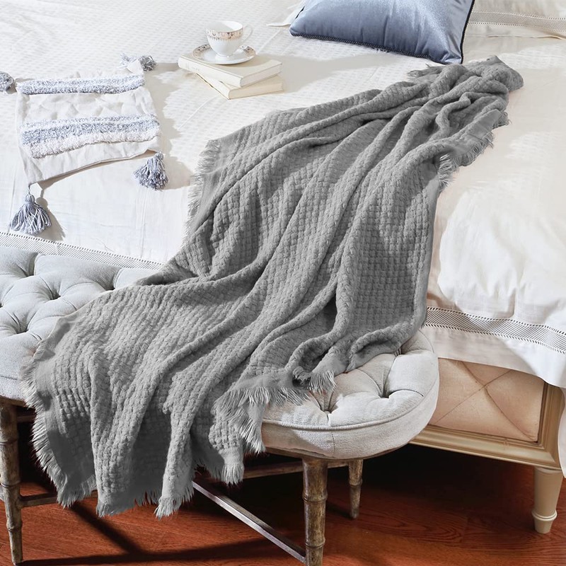 CREVENT Farmhouse Waffle Knit Throw Blanket for Couch Sofa Chair