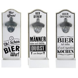 G.H. Robust large wall bottle opener in vintage style for wall mounting made of wood, with metal bottle opener, dimensions 30 x 10 cm, design with saying: Bier KALT Stellen.