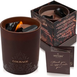 Deep Eden Empowerment Crystal Candle, 7.4 Oz, Brown - Forest Mahogany Scented Candle - Candles for Men with Wooden Wick, Black Obsidian, Essential Oils & Premium Botanical Soy, Coconut and Beeswax