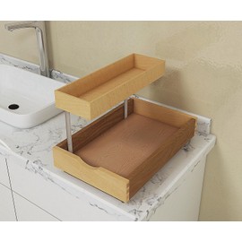 2 Tier Pull Out Organizer Shelf Sliding Drawer Storage for Kitchen Bathroom Storage Cabinet Under Sink Slide Out Shelf Organizing Storage Pull-Out Cabinet Organizer Roll Out Drawer (12'' Width)