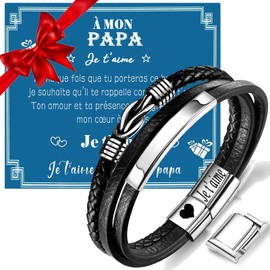 Gkmamrg Father's Day Gift - Bracelet Engraved "Jet'aime" Gift for Dad Christmas 21cm Leather, Leather