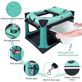 Ownpets Collapsible Dog Crate, 30 inch Portable Travel Dog Crate for Medium Dogs, 4-Door Foldable Pet Kennel with Durable Mesh Windows & Double-Sided Soft Mat