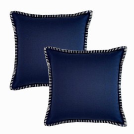 HER HWA Outdoor Throw Pillow Covers ONLY White Cotton Thread Stitched Edges, 18x18 Inches, Pack of 2 – Waterproof, Smooth Zipper, Durable Polyester for Outdoor/Indoor Decor, Machine Washable (Blue)