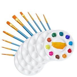 Set of 10 Brushes with 6 Mixing Palettes Painting Brush Set, Palette Set for Artists Watercolour Acrylic and Oil Painting Size 22.5 cm x 17 cm