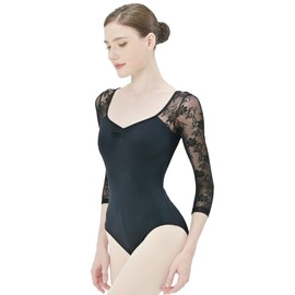 s.lemon Ballet Lace Leotard, Ballet Leotard, Long Sleeve, Lace, Adult, Black