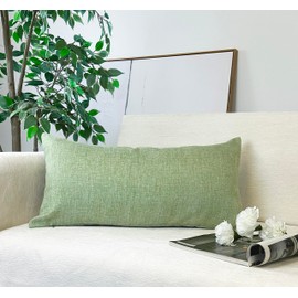 Aiking Home Woven Fine Faux Linen Throw Pillow Cover, Size 14"x26", Moss