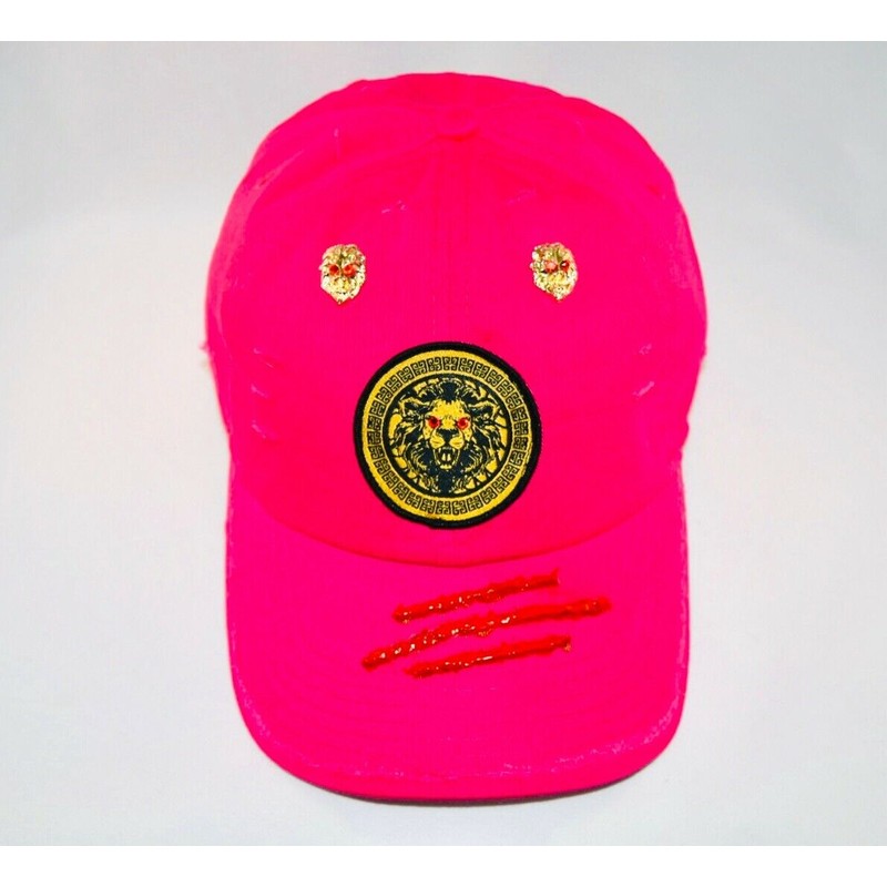Damier Langevinè® Designer Trendy Distressed Pink Baseball Cap Lion Hat