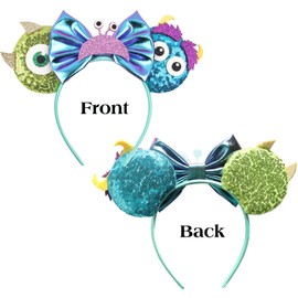FACHPINT Mike/Sully Mouse Ears Headband, Sulley Ears for Child Photo Props, Cute Green and Blue Sequin Ears for Boy Theme Park and Party