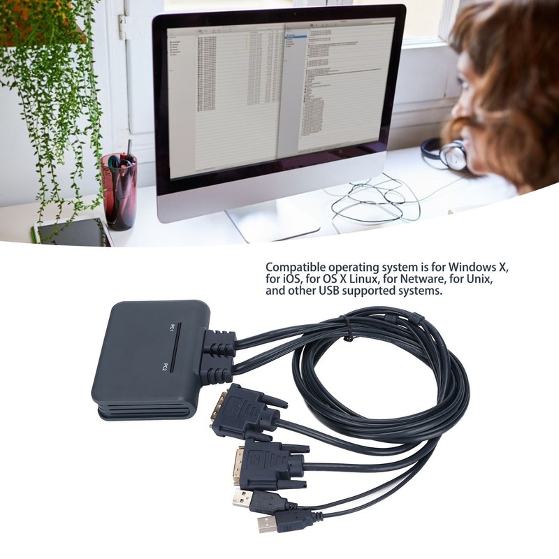 USB KVM Switch 2 Ports Wired HD Multimedia Interface KVM