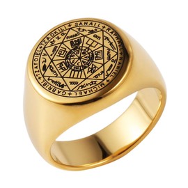 HZMAN Stainless Steel Retro Seals of The Seven Archangels Ring for Men Women (Gold,13)