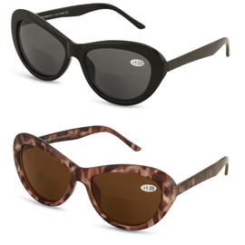 2 Pairs Women Bifocal Reading Sunglasses Reader Glasses Cateye Vintage Jackie Oval Black White Tortoise (1 Black and 1 Tortoise, 2.00)