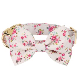 The Wagging Tail Adjustable Pet Bow Tie and Dog Collar for Small Medium Large Dogs, Puppy Collar with Bowtie, Cute Bow and Dog Collars - Comfortable, Soft, and Durable (Small, Rose Print)