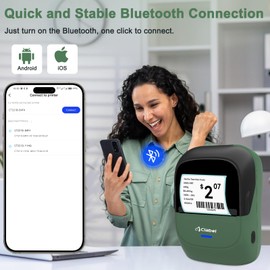 CLABEL Thermal Label Maker Machine: 2 Inch Portable Bluetooth Label Printer 221B Mini Wireless Barcode Printer Compatible with iOS & Android for Small Business Home Office Organization (Green)