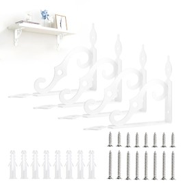LALAGO Pack of 4 White Metal Shelf Brackets, 19 cm, Shelf Brackets, Vintage, Antique Style S-Shaped Shelf Brackets, Heavy Duty Angle for Wall Shelf, Floating Shelf, Wall Console, Shelves