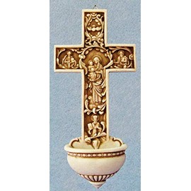CatholicStore True Church Byzantine Antiqued Alabaster Holy Water Font, 12", Made in Italy