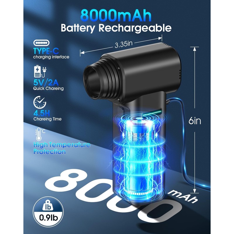 cllis Compressed Air Duster, 300000RPM 500g Air Blaster PC Cleaner