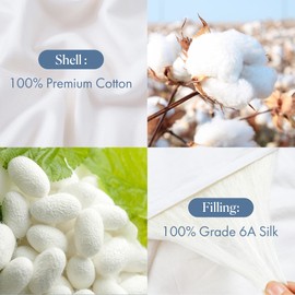 Mommesilk Mulberry Silk Comforter Full Summer Lightweight Pure Natural Silk Duvet Insert Cotton Cover Real Silk Filled Quilt White 76"x87", Net Silk Weight 0.5kg