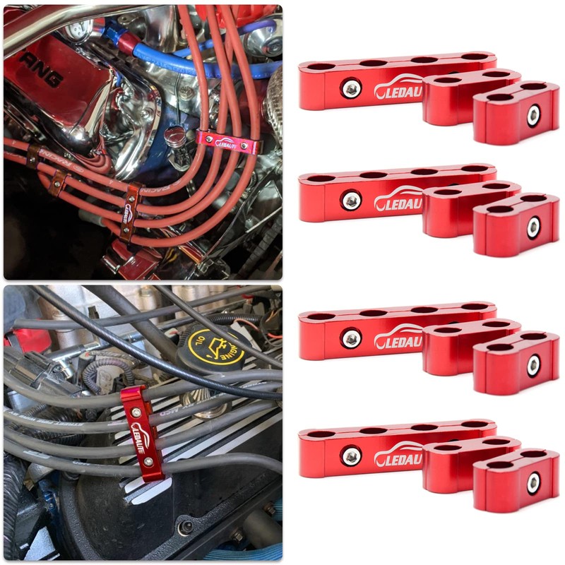 LEDAUT Red 8Cyl Spark Plug Heat Shield Protector and 12pc