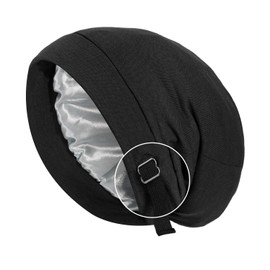 Silk Satin Bonnet Wrap for Sleeping, Adjustable Strap for Women, Stay on All Night hair Wrap Cover for Curly HAir and Braids(Black)