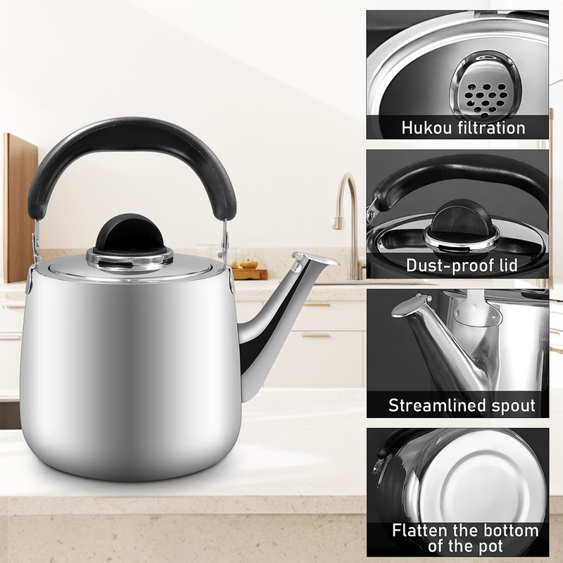 3Quart/3L Stovetop Kettle, Stainless Steel Whistling Tea Kettle with Universal