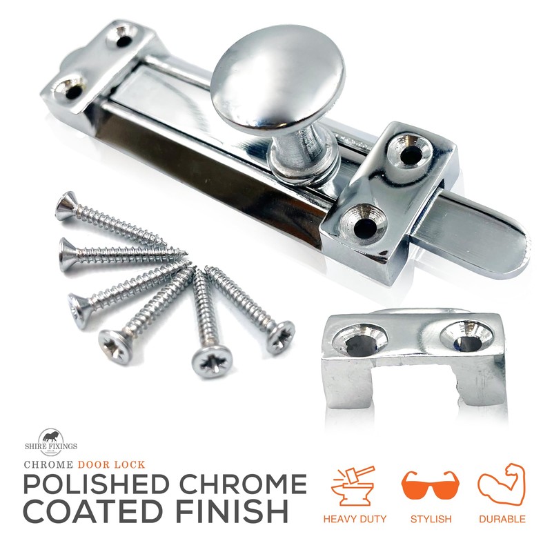 Polished Chrome Sliding Door Lock, Heavy-Duty Steel Door Bolts for
