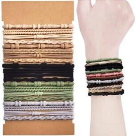 Volnova Boho Hair Ties Bracelets for Women, 20 Pieces, 4 Styles, Sage Green, Light Brown, Black, Dusty Blue, Dual-Use Bracelet and Hair Tie, Soft & Stylish No Damage Hair Accessories