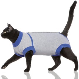 FUAMEY Cat Recovery Suit,Female Cat Spay Suit Kitten Surgery Onesie Cat Bodysuit Alternative to Cone Collars,Preventing Cats from Licking Abdominal Wounds Skin Protector Weaning Clothes Grey S