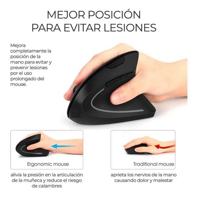 Mouse Ergonomico Inalambrico 2.4 Ghz 10 Metros De Alcance Color