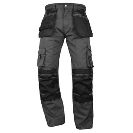 Men's Heavy Duty Cordura Work Pants with Utility Tool Pockets and Reinforced Knees Tactical Carpenter Safety Trousers Grey W32-L32