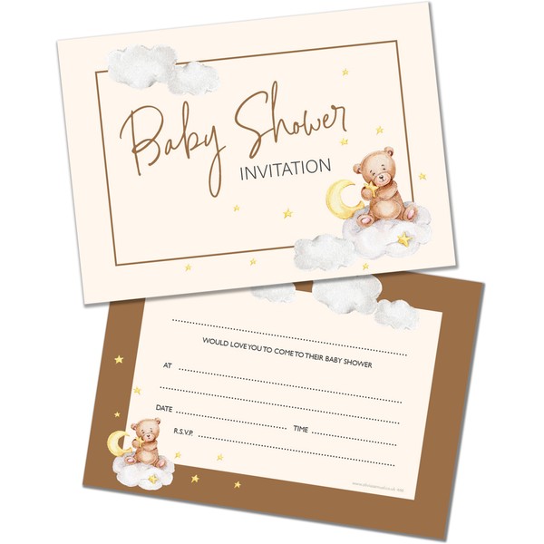 Olivia Samuel 20 x Baby Shower Party Invites - Teddy Bear Design - Ready to Write with Envelopes. Designed and Printed in the UK