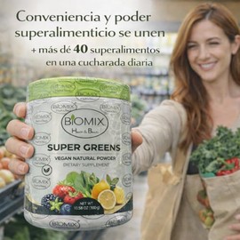 Biomix – Super Greens más de 40 Superalimentos, Probióticos Enzimas Fibra Adaptógenos Rhodiola Eleuthero Astragalus, Espirulina Clorela Matcha Moringa