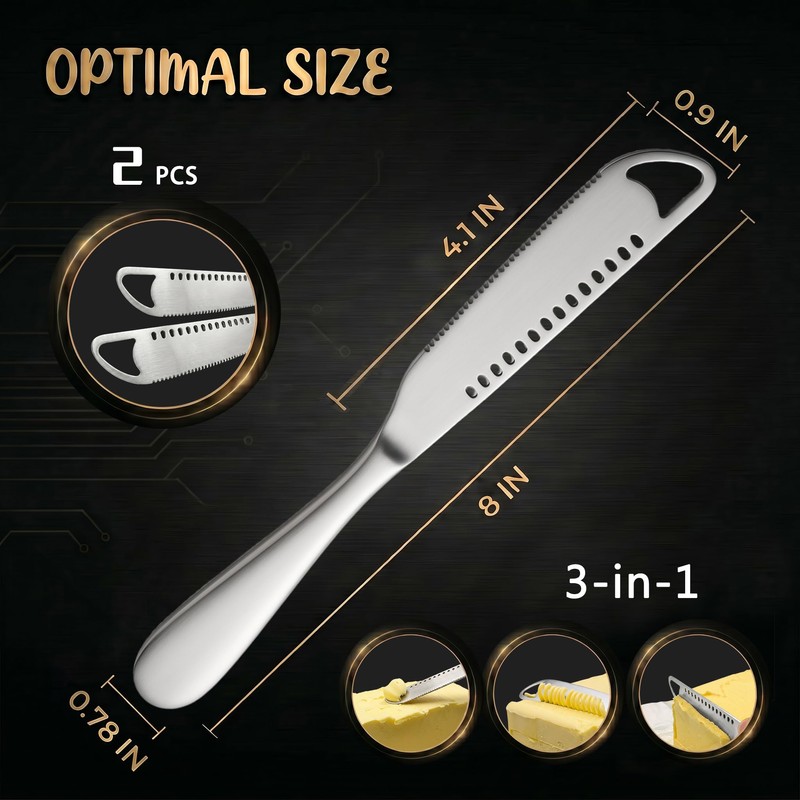2 Pack Stainless Steel Butter Knife Set - 3 in