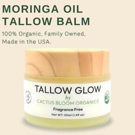 Tallow Glow Balm - 100% Grass-Fed Tallow & Moringa Oil - Fragrance-Free Face & Body Moisturizer for Sensitive Dry or Acne-Prone Skin - 50ml Clean Skincare - Moisture