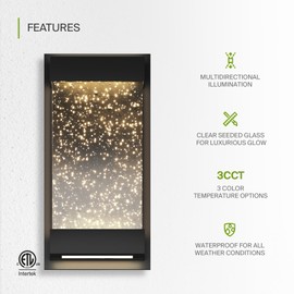 ASD LED 12 Inch Bubble Glass Wall Light Fixture | 22W 500LM 3000K-5000K 120V | 3CCT, Waterproof, Dimmable, Up-Down Glow, ETL Listed | Exterior Flush Mount Sconce, Outdoor-Indoor Lighting | Black