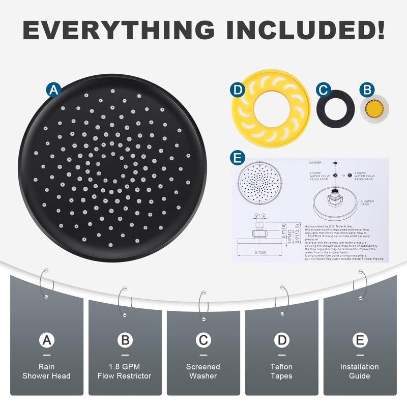 Shower Head High Pressure Rain, Luxury Bathroom Showerhead with Adjustable