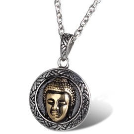 Cupimatch Vintage Men Women Silver Golden Tone Stainless Steel Lucky Buddha Pendant Chain Necklace Christmas Gift 22"