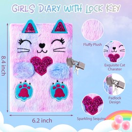 DHQH Cat Diary with Lock Gift for 6 7 8 Year Old Girl,Secret Journal Notebook Diary for Girls,Kids Journals for Girls Christmas Gift Set,Secret Diary with Pen Pouch Panda Keychain Cat Paw Pen.