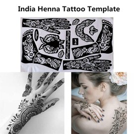 Henna Tattoo Kit Stencils,Temporary Reusable Unisex Tattoo Sets, Self-Adhesive Indian Arabian Temporary Tattoo Templates Kit for Body Paint