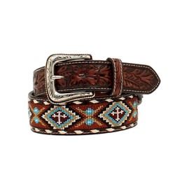 Nocona Men's Floral Tooled Buck Lacing Belt, Size 34, Rust