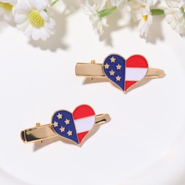 HIFANMM 2pcs 4th of July Hair Clips Metal Patriotic Hair Accessories for Women Girls Independence Day Hair Barrettes USA Flag Heart Cute Hairpins Gold Baby Hair Alligator Clip for Kids Party Decor