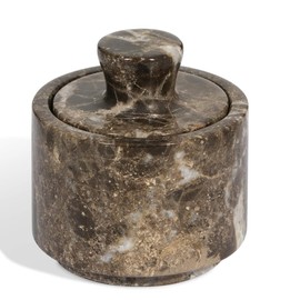 Brown Marble Salt Cellar with Lid (3.5oz) - Scratch-resistant & Easy-to-Clean Salt Containers for Countertop - Elegant & Versatile Marble Jar to Store Salt, Sugar & Dry Spices - Compact Salt Dispenser
