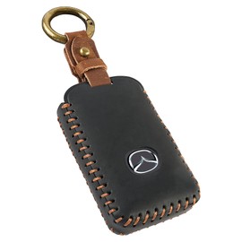 [COM4SPORT] Mazda Key Case Genuine Leather CX5 Roadster Leather Key Cover Mazda 3 Smart Key Case Accessories (3 Buttons, Black)