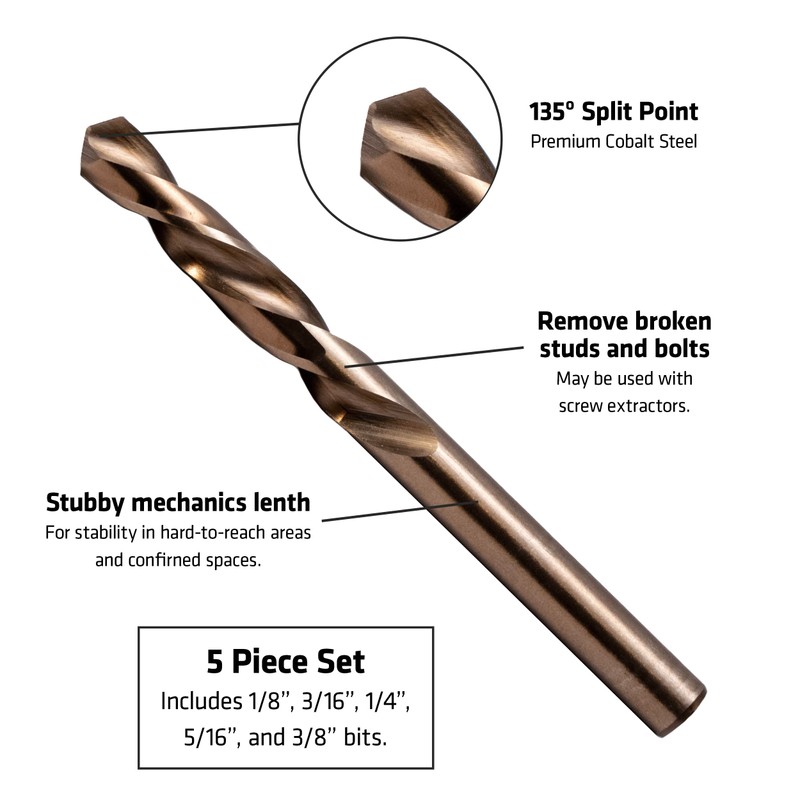 Century Drill & Tool 74105 Cobalt Left Hand Drill Bit,