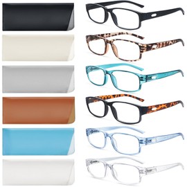 VIDEBLA 6 Pack Reading Glasses Blue Light Blocking Spring Hinge Readers for Women Men Anti UV Eyeglasses with 6 Leather Case (Mix-2(6glasses 6 Holster), 1.00, multiplier_x)