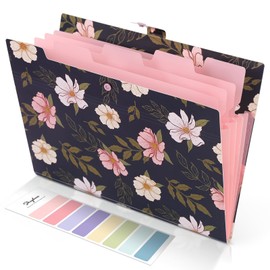 SKYDUE Accordion File Organizer with 5 Pockets, Expanding File Folder, Letter/A4 Size, Cute Printed Document Organizer with Labels, Filing Folder for School, Office Supplies,Navy Blue